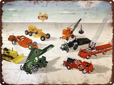 1954 DOEPKE MODEL FIRE TRUCK TRACTOR LADDER CRANE LADDER Metal Sign 9x12" A931