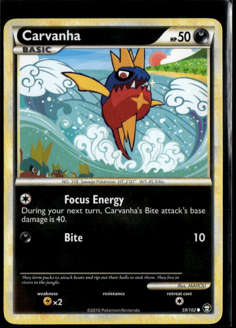 Carvanha Common - HGSS Triumphant 59/102 2010 LP+ Pokemon Card