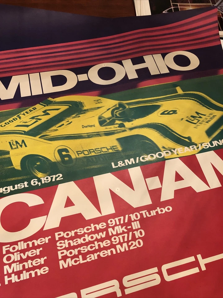 IMPRESIONANTE PÓSTER VINTAGE Porsche Mid Ohio Can-Am 1972 original Foto 2 de 4
