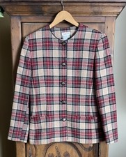 Vtg. Talbots Women’s 12 Tan/Red Plaid Wool Blend Lined Blazer Jacket USA MADE