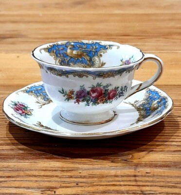 Vintage EB Foley blau 'Montrose' Bone China Teetasse & Untertasse sehr guter Zustand selten