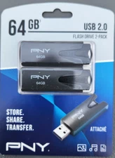 (2 Pack) PNY 64GB USB Flash Drive USB 2.0