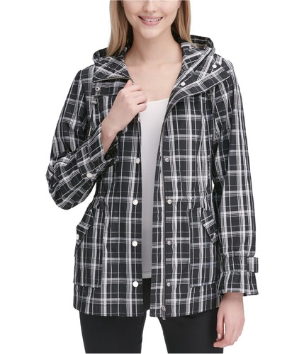 Calvin Klein Womens Hooded Plaid Jacket 