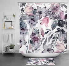 Country Watercolor Vintage Floral Leaf Shower Curtain Bathroom Accessories Set