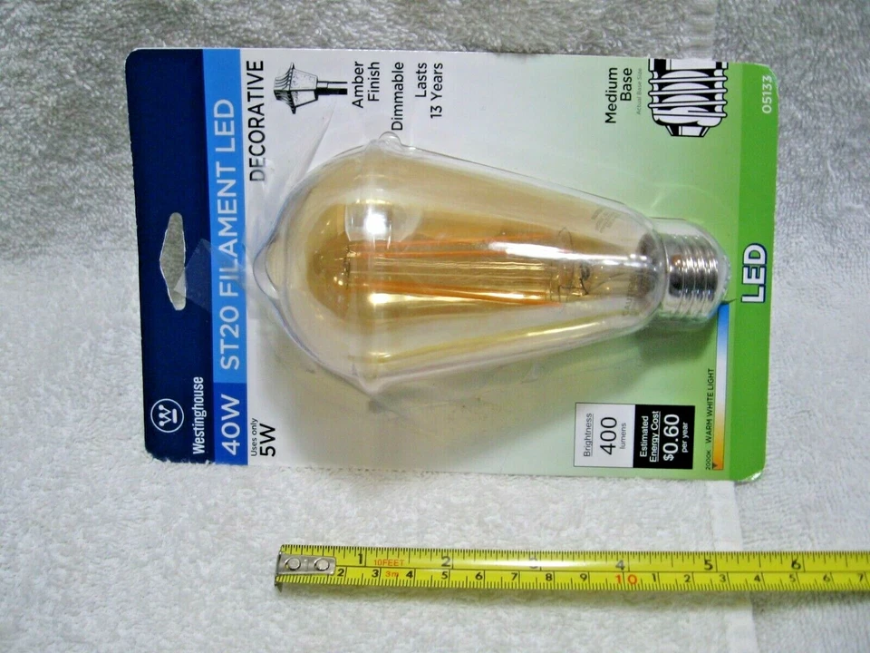 WESTINGHOUSE ST20 FILAMENT LED  40 Watt Decorative Dimmable Amber Finish Bulb RV - Image 4 of 4