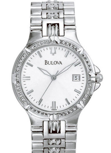 Bulova 96E00 Men's Diamond Embellished Bezel Silver Tone