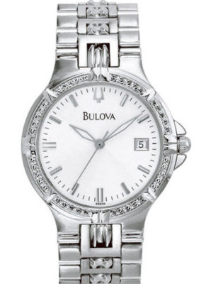 未使用 Bulova 96E00 メンズ ダイヤモンドシルバー 日付表示 腕時計 Bulova 96E00 Men's Diamond Embellished Bezel Silver Tone