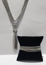 STAINLESS STEEL MULTI CHAIN 22" NECKLACE AND 7.5" BRACELET SET WITH 4" PENDANT