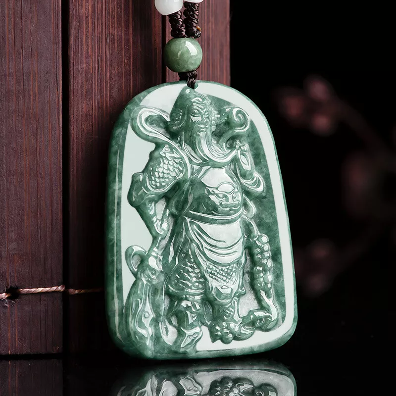 Hand Carved Natural Ares Guan Yu Jade Pendant Loyalty Lucky Amulet