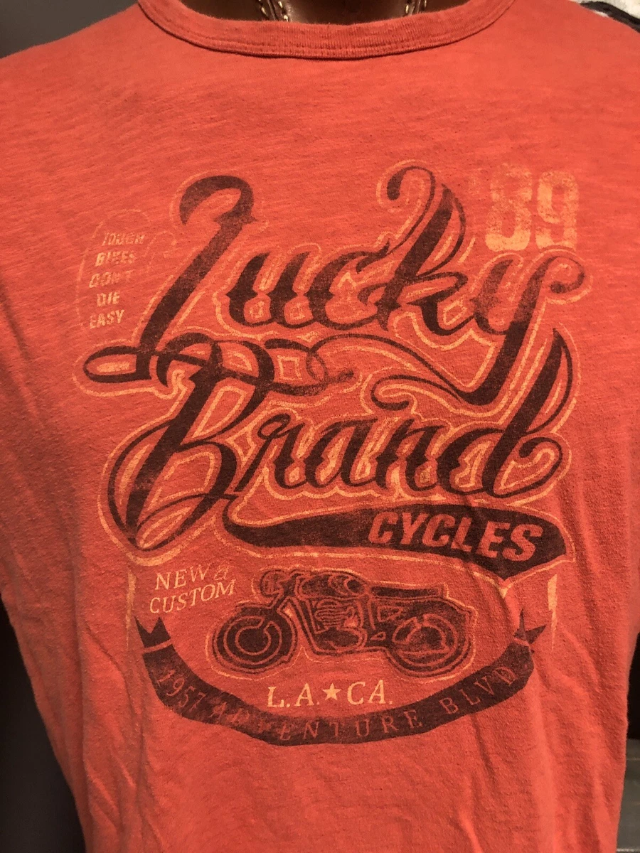 Lucky Brand cycles motorcycles Orange ish large T shirt Los Angeles California