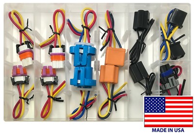 14 Piece Headlamp Socket Harness Pigtail Assortment Kit - 7 Popular Sizes