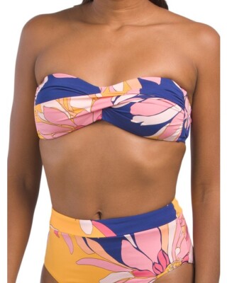 NWT TRINA TURK Breeze Twist Bandeau Swim Top Bright Floral  8, 12 & 14 NEW