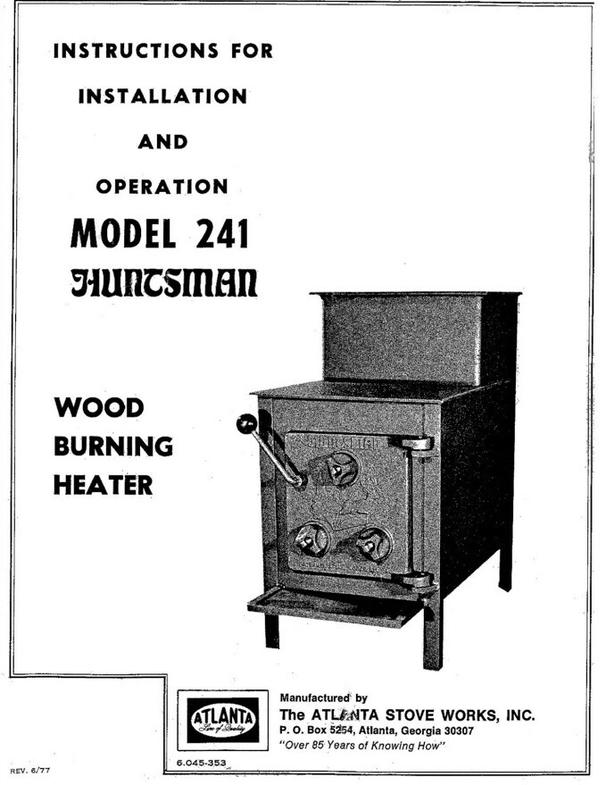 Atlanta Stove Works Huntsman Model 241 Wood Stove Manual User Guide  Instructions | eBay