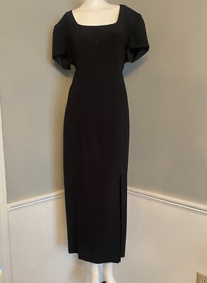 Liz Claiborne Black Front Slit Sheath Dress Padded Shoulders Lined Size 12  EUC | eBay