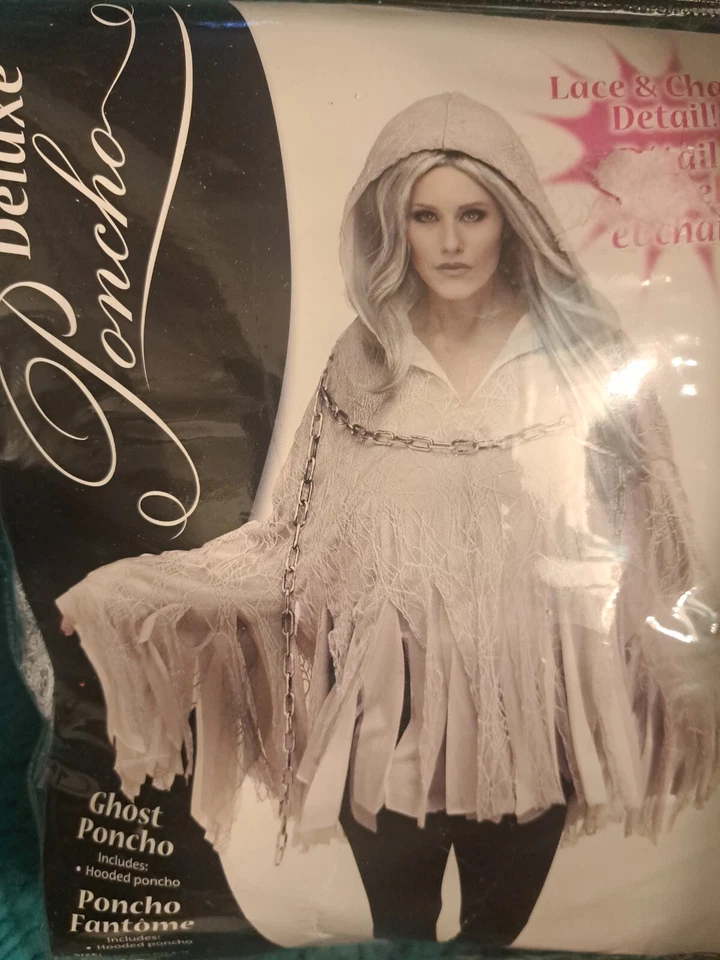 New Ghost Bride Deluxe Poncho Adult Womens Costume LACE & CHAIN DETAIL -One Size - Image 4 of 4