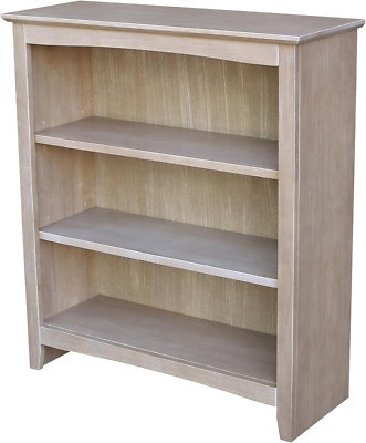 Washed Gray Taupe Solid Wood Bookcase with 2 Adjustable Shelves, Sturdy Design