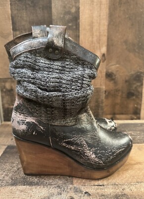 Bed Stu Womens Boots Bruges Bootie Distressed Brown/Black Wedge