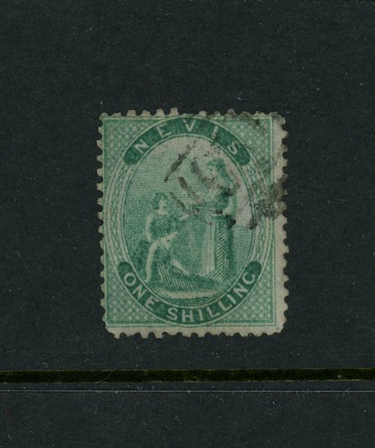 British Nevis Scott # 4 F-VF Used Colony Stamp 1 Shilling Cat $250