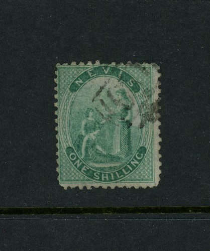 British  Nevis Scott # 4 F-VF Used Colony Stamp 1 Shilling Cat $250 - Afbeelding 1 van 2