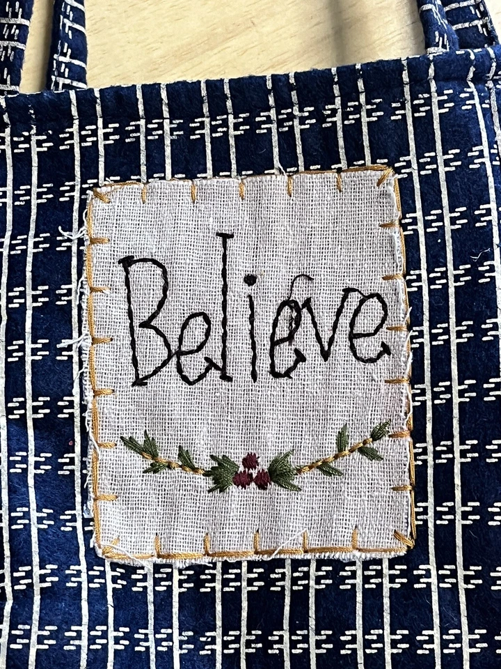 Prim Ditty ~ Gift Bag Navy &  White Pattern “ Believe”  Child’s Bag 6x5” - Image 2 of 4