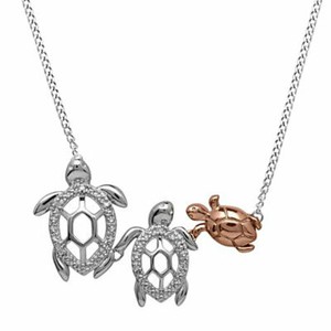 Authentic 1/10 Ct Natural Diamond Turtle Family Necklace in 14K Gold Plated Sterling
