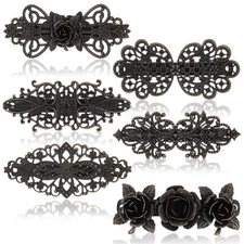 6 Pieces Vintage Hair Barrettes for Women, Metal Bronze Floral Barrettes Pins