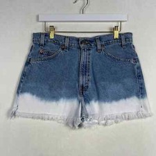 Vintage Levi's 550 Jean Shorts Cut Offs Orange Tab Bleach Dyed Hem High Rise 33W
