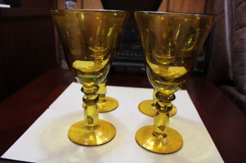 4 Vintage Weinkelche Bernstein mundgeblasen 8" hoch - Bild 2 von 7