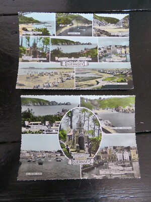 2 x Guernsey Multiview Postkarten Hafen/Strände 60er Jahre Presse Co