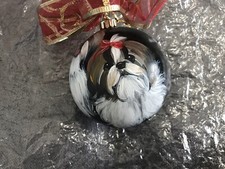 Two shih tzu Hand Painted Christmas Ornament