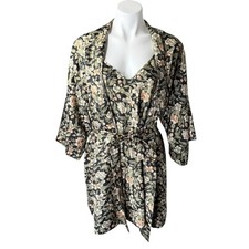 Vintage 80s Val Mode Wendy Ann Floral Kimono Robe  Slip Set M Made in USA