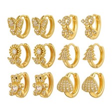 Cubic Zirconia Huggie Earrings for Women Bow/Butterfly/Sunflower/Bear Small Hoop