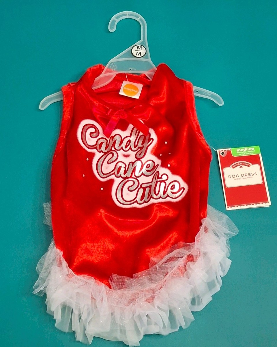 New Simply Dog Brand Red Christmas Dog Dress/Tutu Candy Cane Cutie size Medium