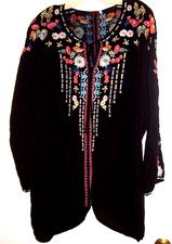 Johnny Was Floral Embroidered Black Blouse