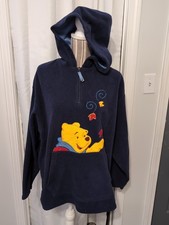 Vtg. Disney Winnie the Pooh Navy Blue Fleece 1/4 Zip Hoodie Large