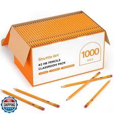 Shuttle Art Wood-Cased #2 HB Pencils, 1000 Pack Sharpened Yellow 