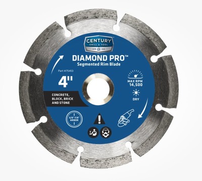 Century Drill & Tool 4''. D X 7/8'' Diamond Segmented Rim Saw Blade 75453 NEW PACK