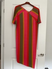Zara Collection Vertical Stripe Orange/ Green/ Gold Stretch Med Dress
