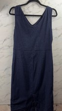 120% Lino Luxury Dark Blue Linen Midi Dress Size 48 - Excellent Condition 8/10