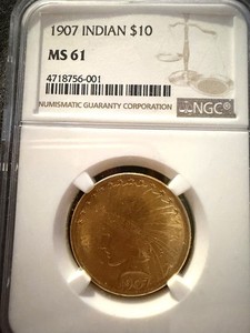 1907 P $10 Gold Indian Head, NGC MS 61, First Year Low Mintage Date
