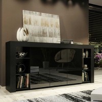 Sideboard TV Unit Cabinet Cupboard Display Storage Black High Gloss Doors 164cm