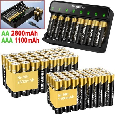 Lot AA AAA Rechargeable Batteries 2800mAh 1100mAh 1.2V Ni-MH / 8-Slot Charger