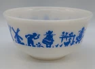 Vtg Hazel Atlas Dutch Boy Girl Windmill Blue White Milk Glass 9" Mixing Bowl