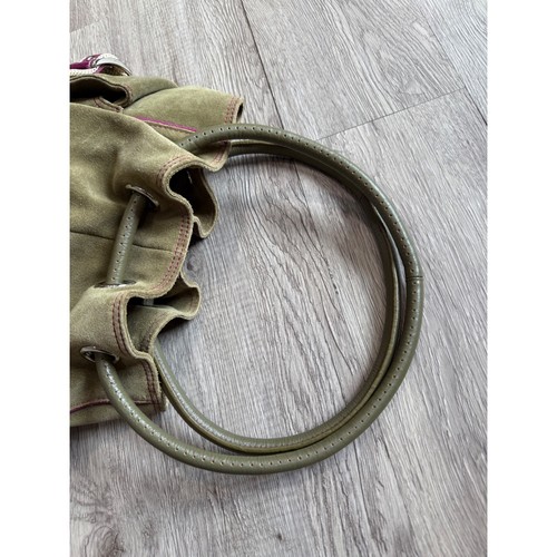 Cole Haan vtg y2k Kelsey Suede hobo Bucket Bag Olive Green Purple Trim Purse - Picture 5 of 8