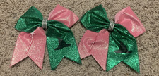 Set of 2 Wicked Witch Hair Clips for Girl's Pink/Green Big Hair Bows 7"x7"