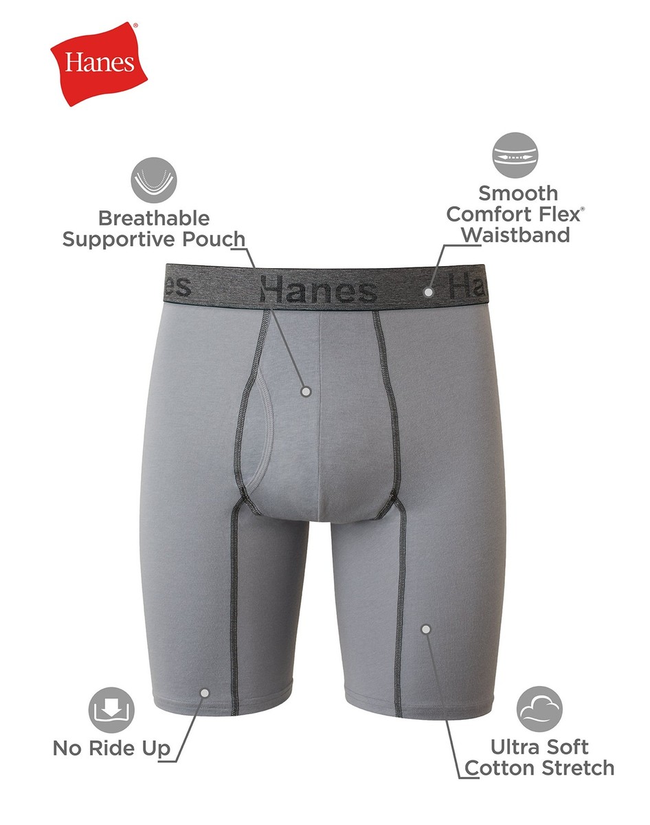 Hanes Men's Boxer Briefs pack Comfort Flex Ultra Soft Cotton Stretch Long  Leg