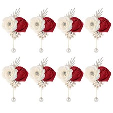 8 Pcs Rose Boutonniere Artificial Corsage Burgundy Groom Wedding Decoration