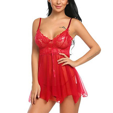 Size S Red Babydoll Fairy Lace Coquette See-Through Nightgown