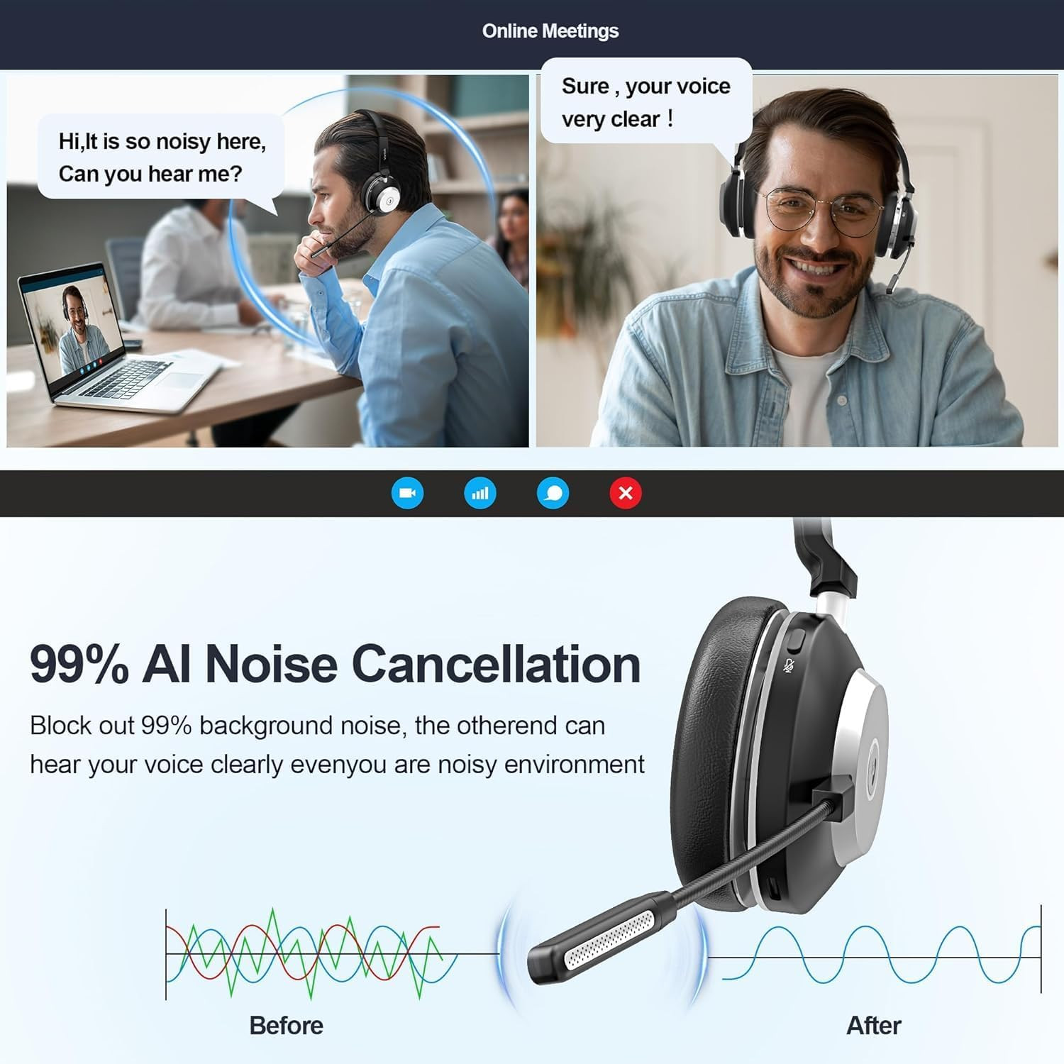 Wireless Headset Bluetooth 5.2 con Microfono ENC e Stazione Ricarica - 3