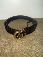 Authentic Gucci Marmont DoubleG Belt Black Leather Antique Gold Size 75/30 Women